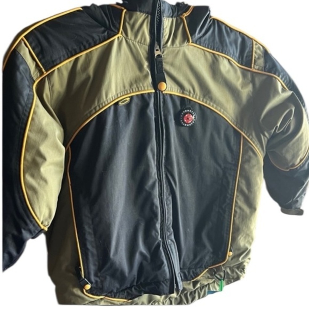Obermeyer Kids Black and Olive Ski Jacket with I Grow Sleeve System::Worn Twice: